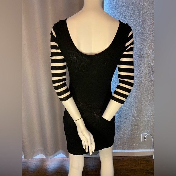 Express black dress with white striped long sleeves - Picture 2 of 2